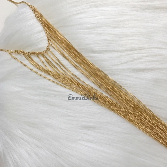 New Long Golden Chain Fringe Statement Necklace - Picture 7 of 11